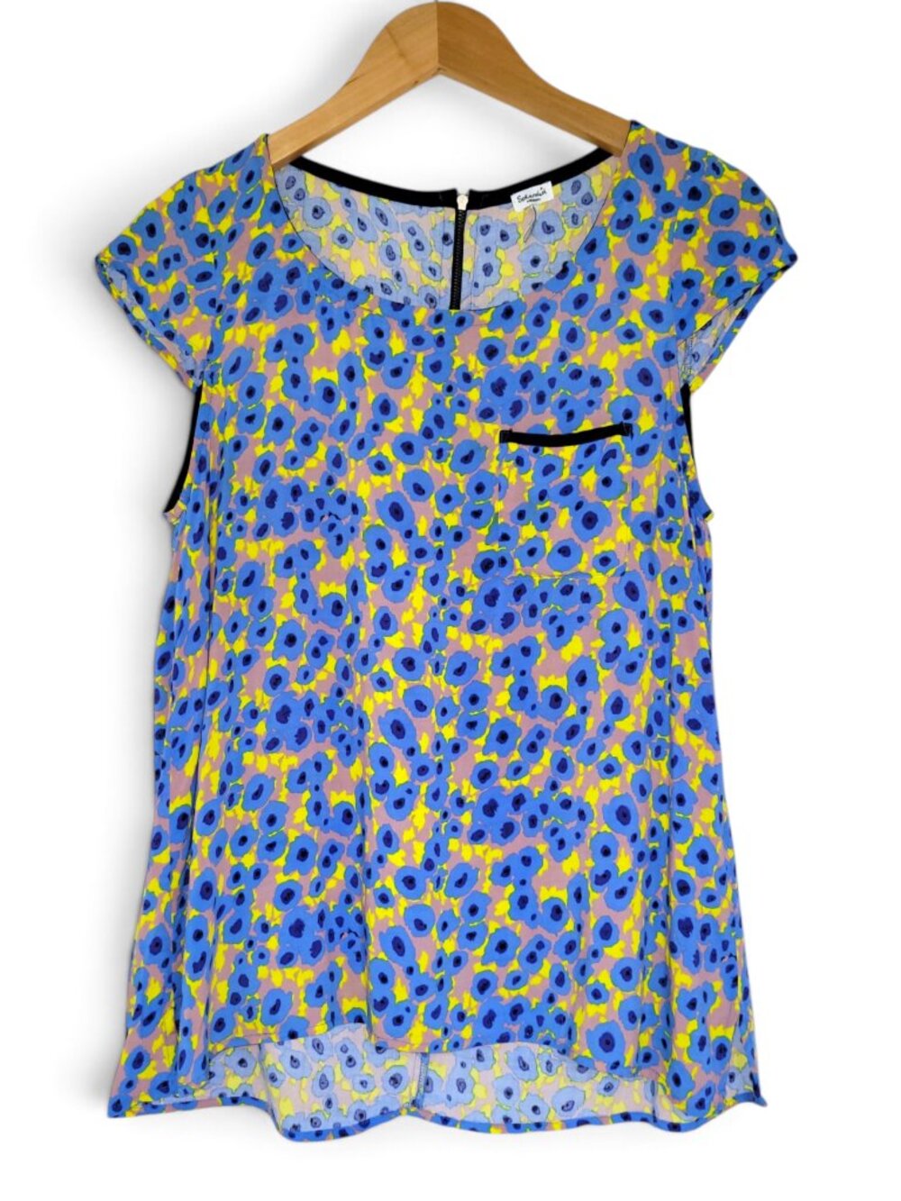 Splendid Cap Sleeve Floral Rayon Top with Zip Neck Back